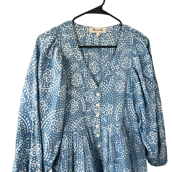 Madewell Bubble-Sleeve Button-Front Mini Dress in Indigo Paisley - Picture 3 of 8